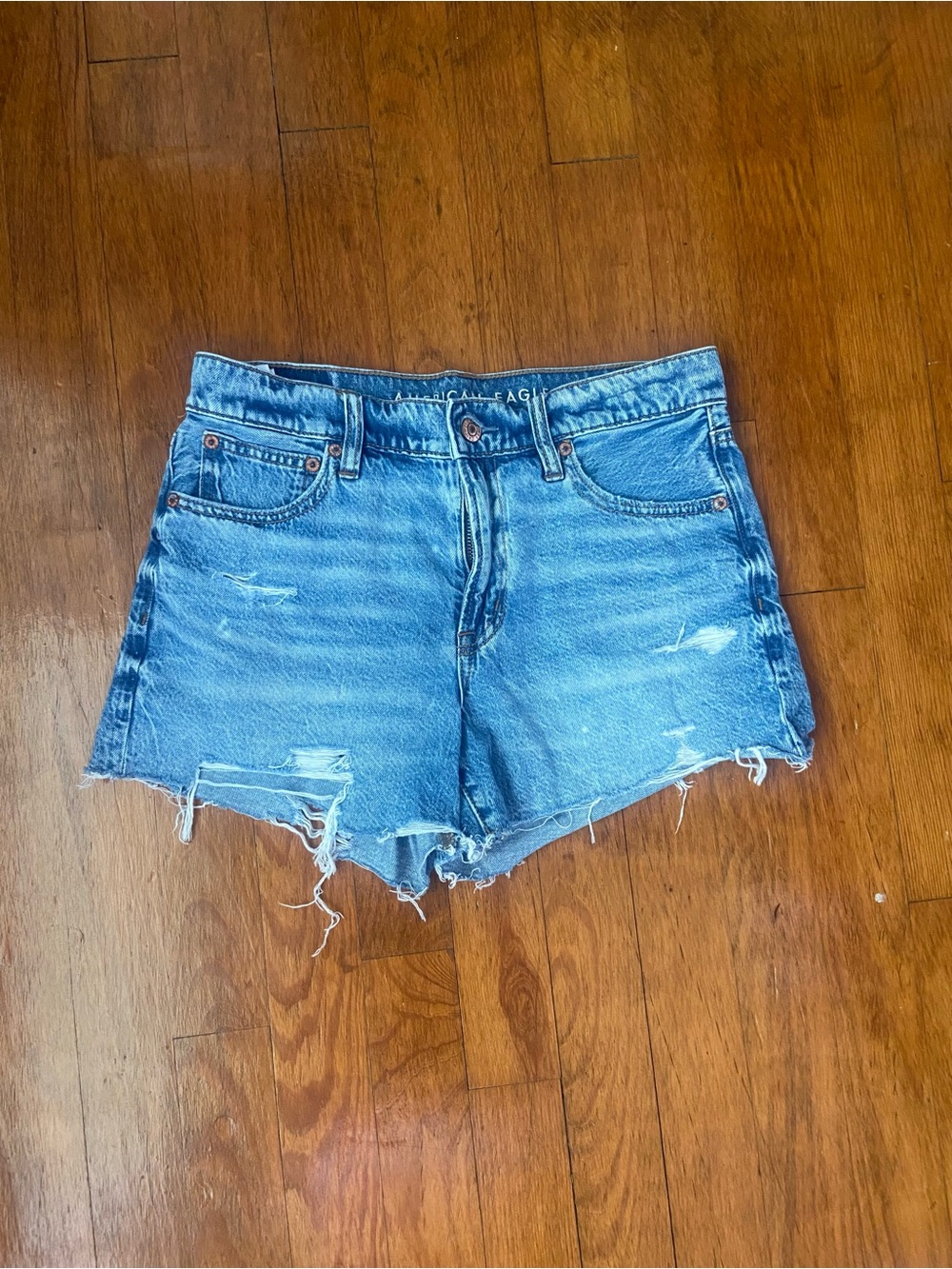 American Eagle Outfitters Light Blue Distressed High Waist Denim Shorts